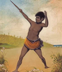 Jack, ein tasmanischer Aborigine, mit einer Keule